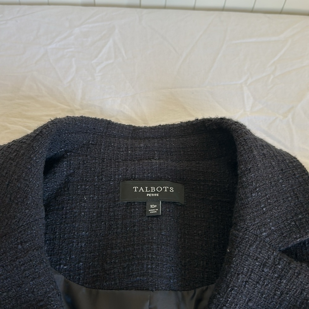 Talbots Black Tweed Button Front Collared Blazer … - image 5